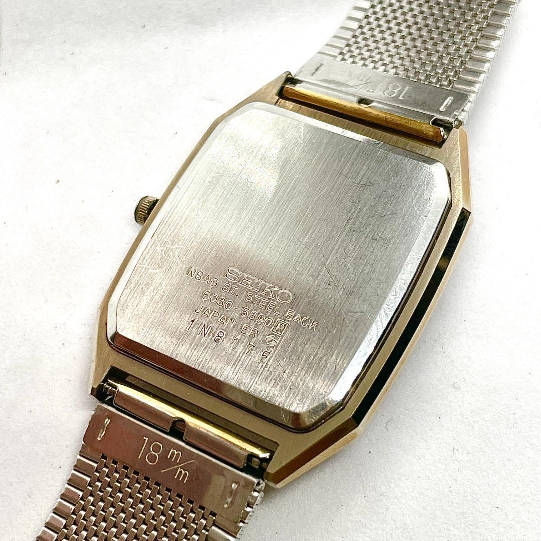 SEIKO Dolce 6030-5390 Quartz Mens Watch Gold Guilloche Dial Rectangular Slim