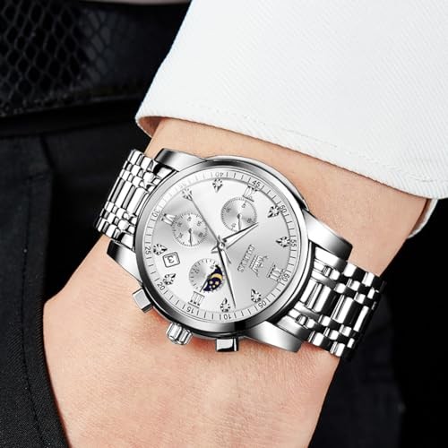 Watch for Men Diamond Business Dress Analog Quartz Silver watches silver 58