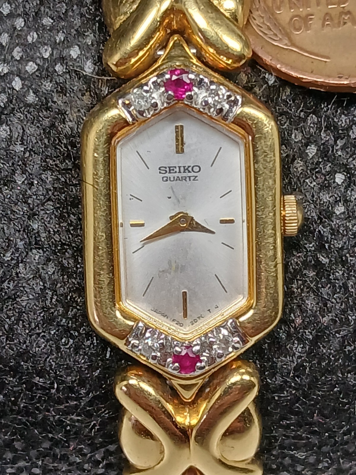 Vintage Seiko 1F20-6A19 Diamond and Ruby Accent Ladies Quartz Watch