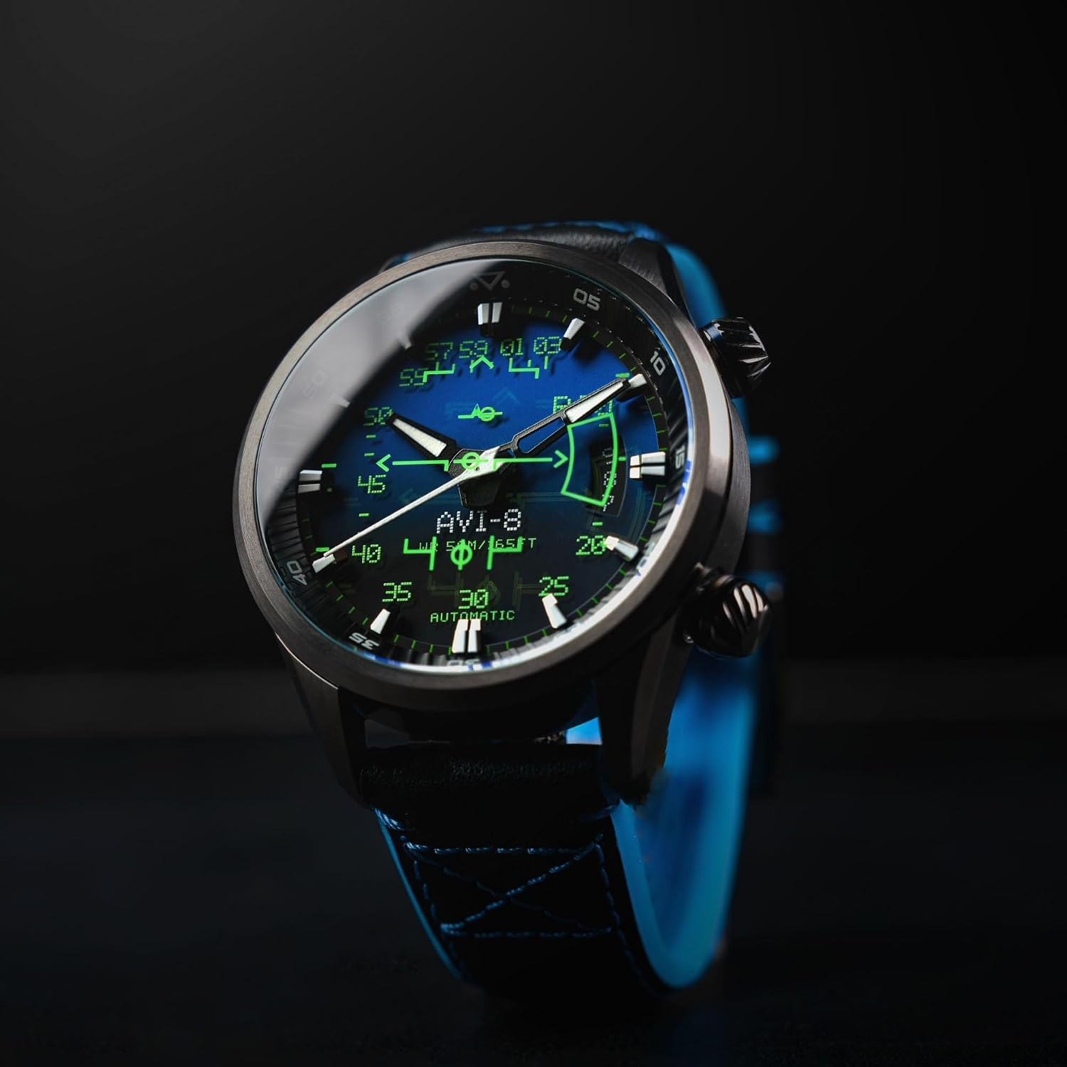 Men’s 44mm Hawker Harrier HUD Automatic Watch with Rubber/Leather Strap