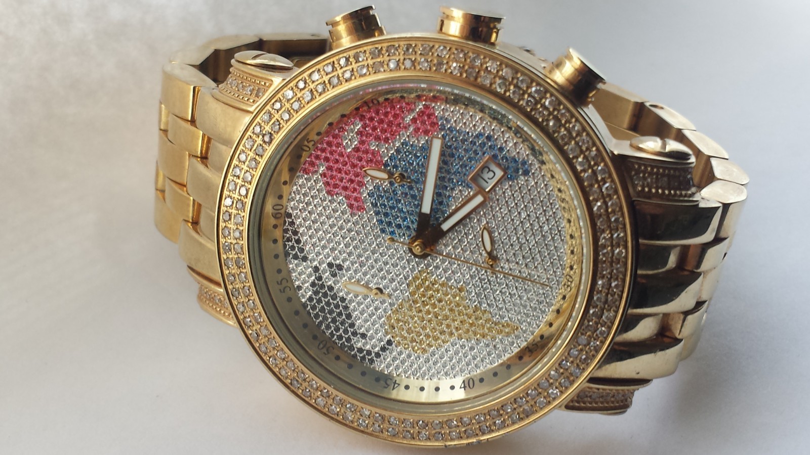 MENS JOJO RODEO 1.75 ct Diamond JCL48 Classic World Map Gold Tone Gents Watch
