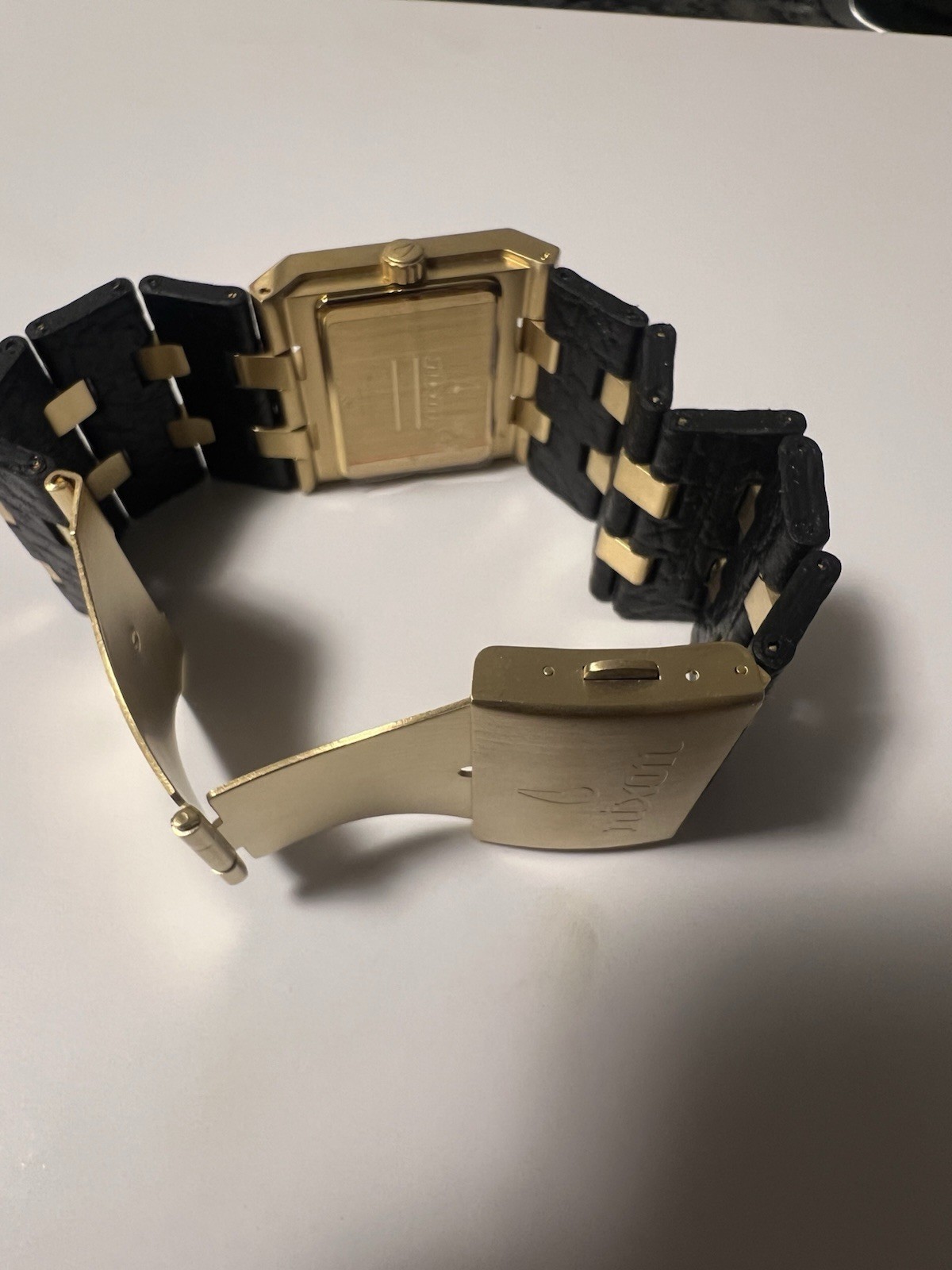 Nixon The Big Rig Nice Ride Quartz 100m Gold/Black Leather Bracelet Watch w/ Box