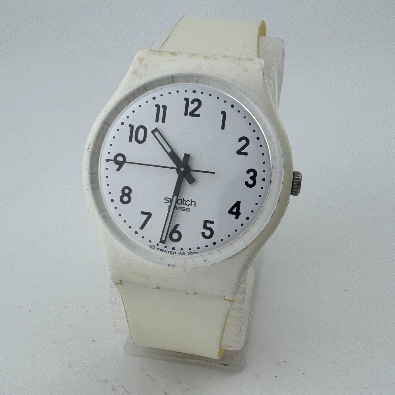 Retro Swatch Just White Swiss Quartz Watch GW151 Men Plastic Rubber New Battery