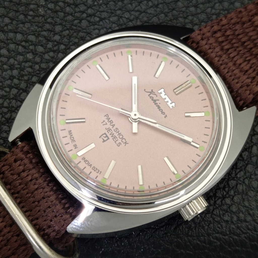 HAND-WINDING VINTAGE HMT KOHINOOR INDIAN MENS PINK COLOR DIAL WATCH a441044-1