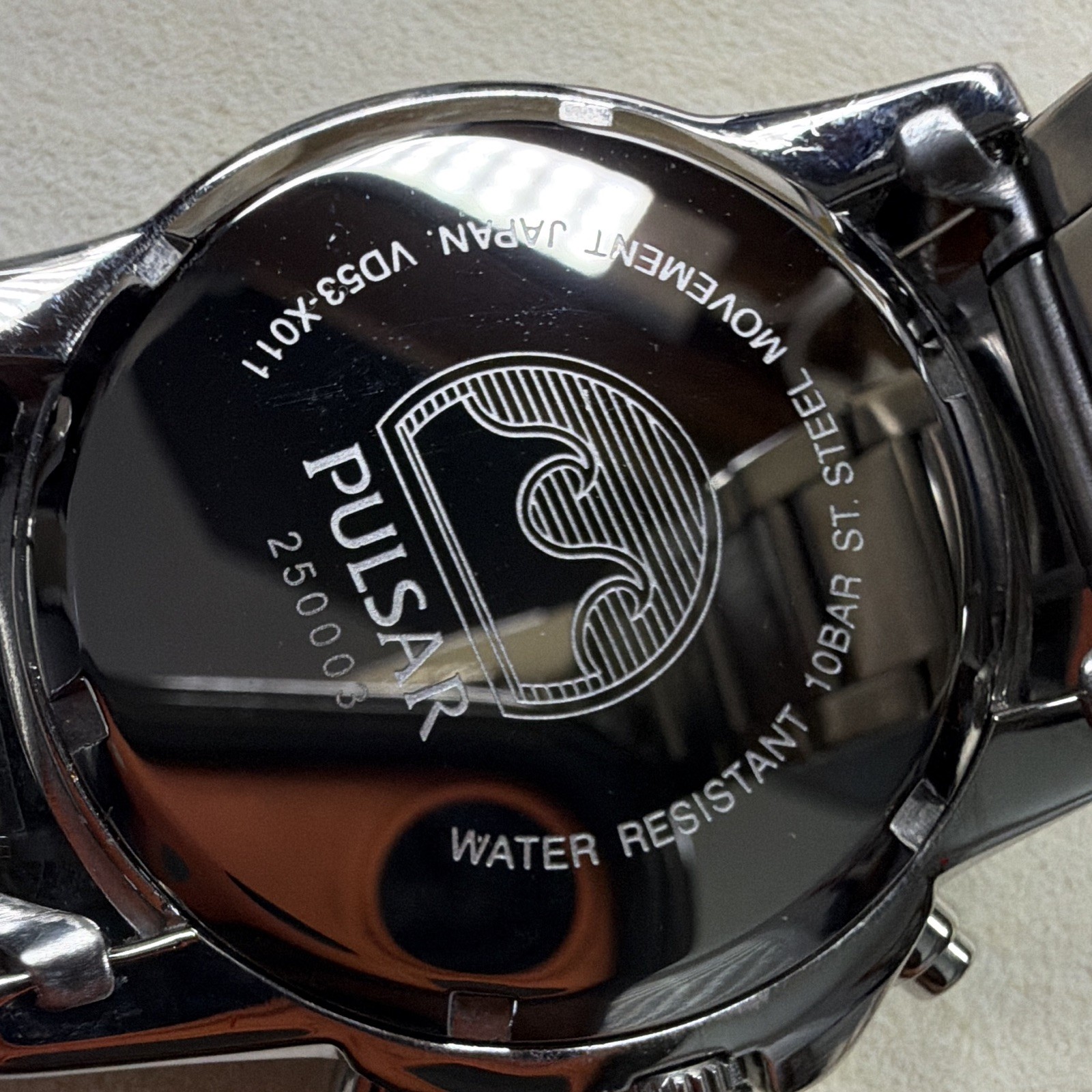 Pulsar Men’s Quartz Chronograph Date 100m Black/Orange Dial SS Bracelet 46mm