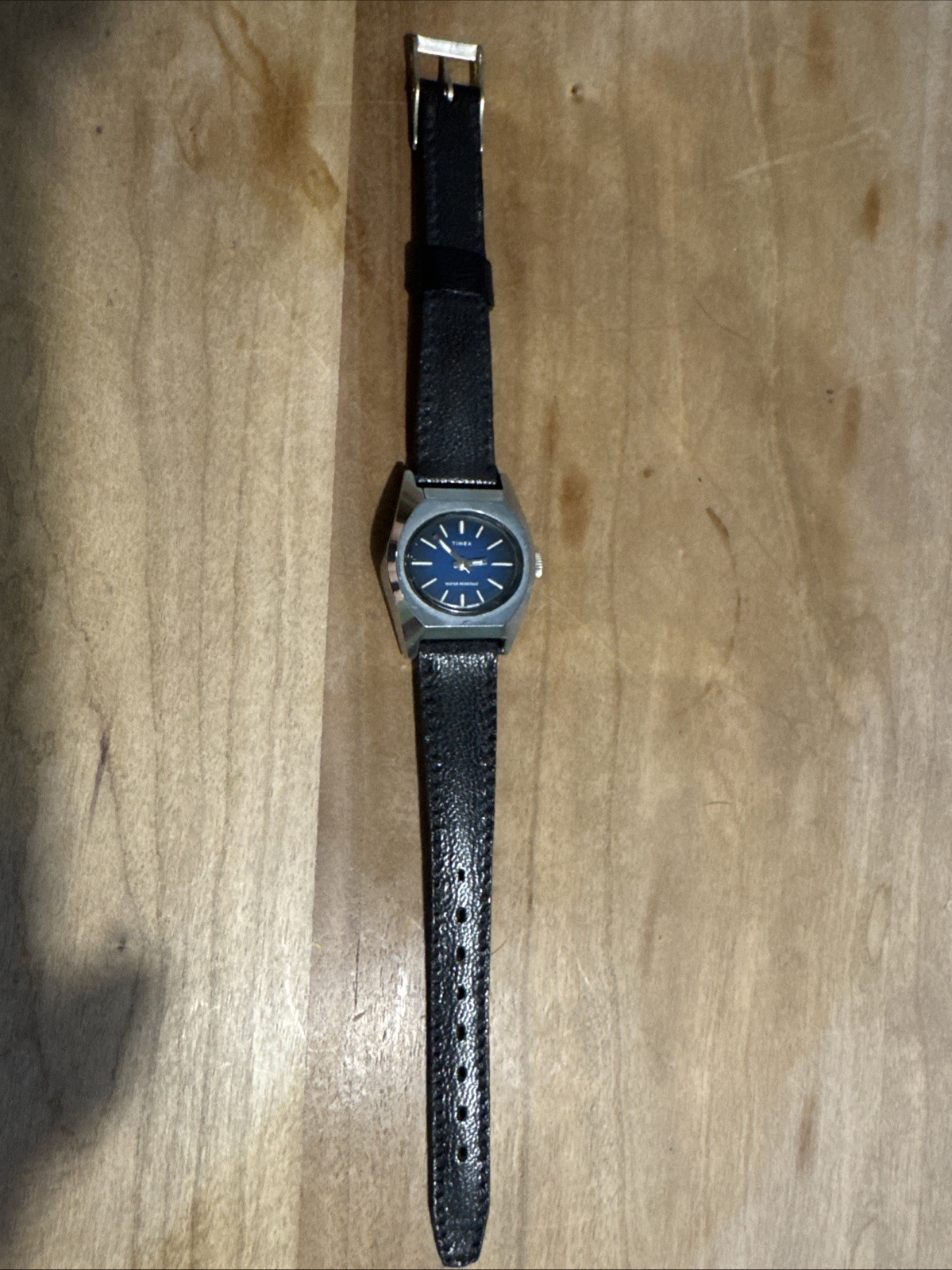 VINTAGE TIMEX Blue DIAL Black Band WOMEN’S SILVER BLUE WATCH
