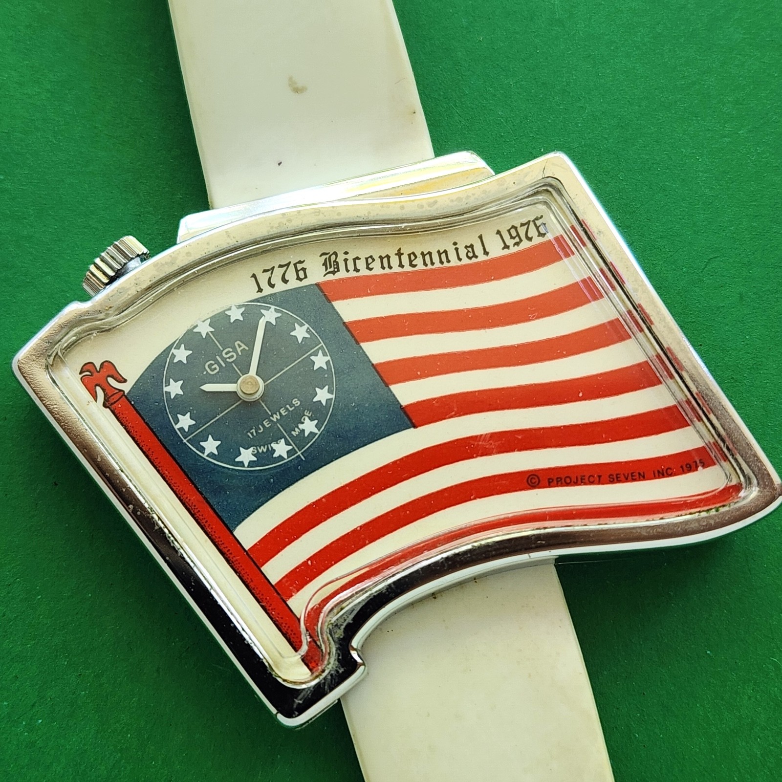 1976 United States Bicentennial Watch Gisa Mechanical Movt Flag Design Oversize