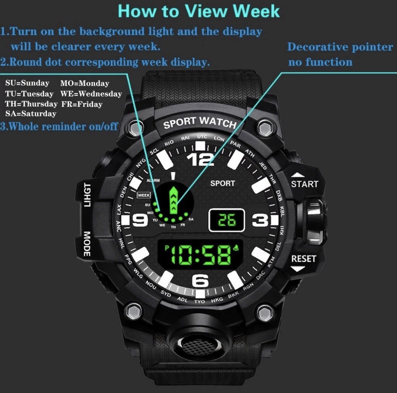 Men Waterproof Digital Sports Watch Military Tactical LED Backlight Wristwatch