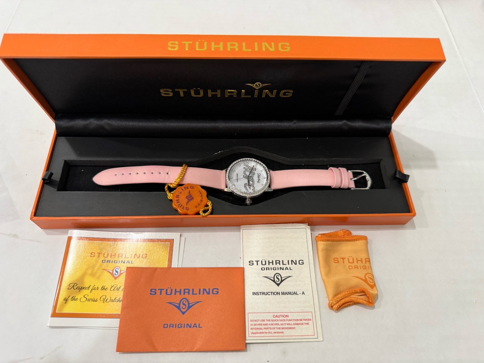 Stuhrling Original Breast Cancer Awareness Pink Ribbon Watch NIB Swiss Quartz