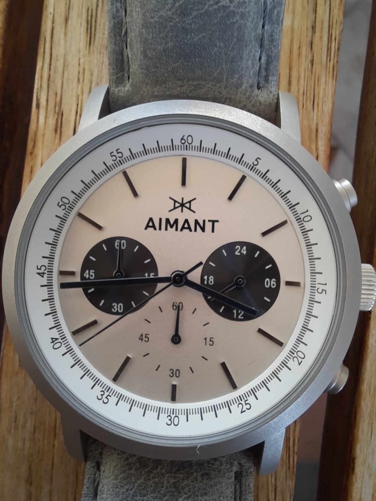 Aimant Earth Tokyo Gray Silver Chronograph Quartz 42 mm w Gray Leather Unisex