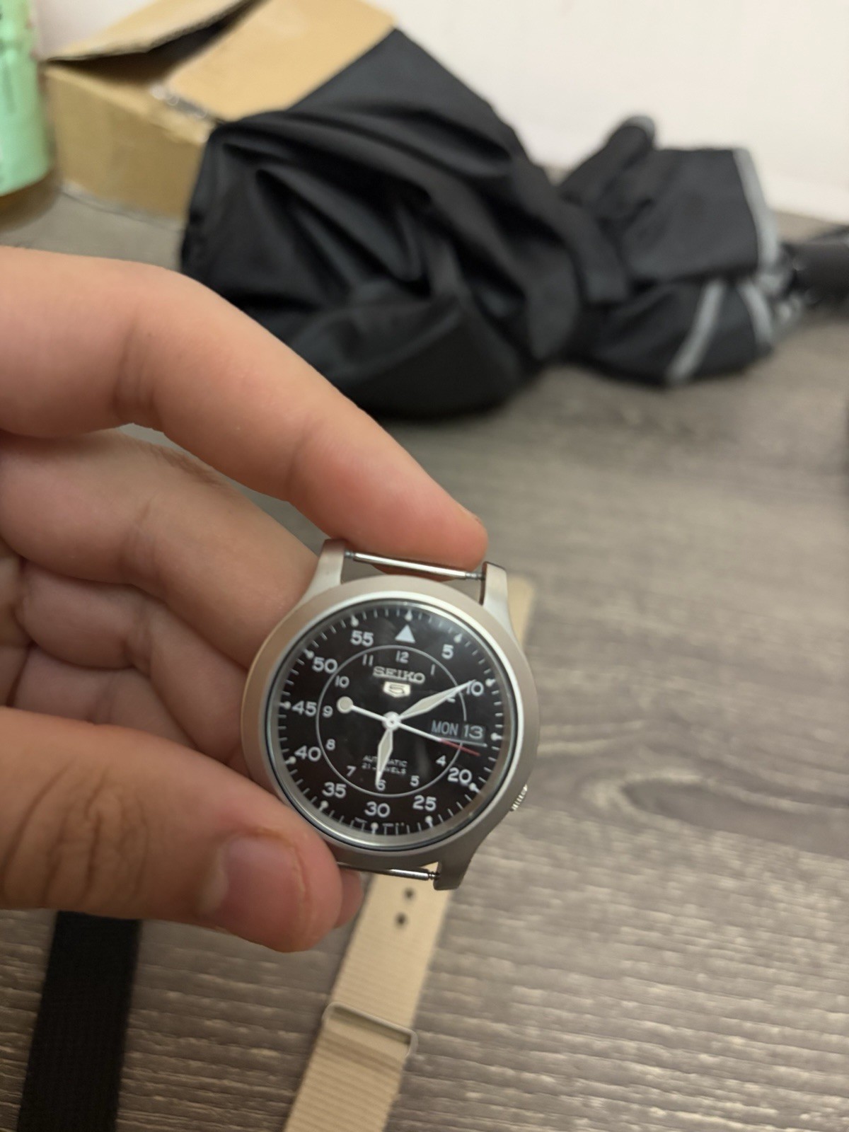 Seiko 5 7S26 Day-date Watch Black Dial Field Watch With Original Strap