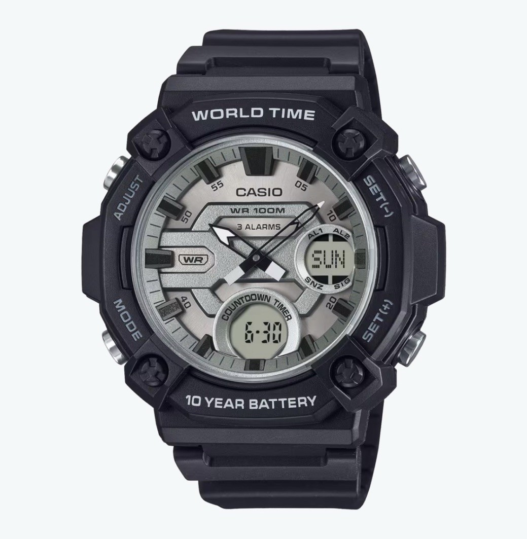 Casio World Time Analog-Digital WR100M 10-Year Battery Alarm Resin Strap