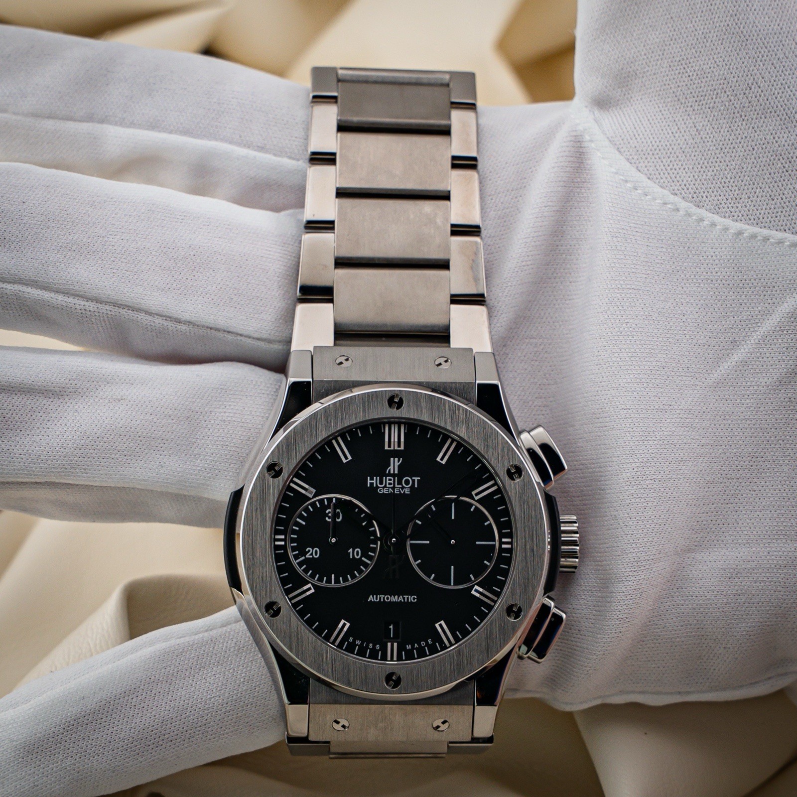 Hublot Classic Fusion Chronograph Bracelet Box & Papers 45mm Excellent Condition
