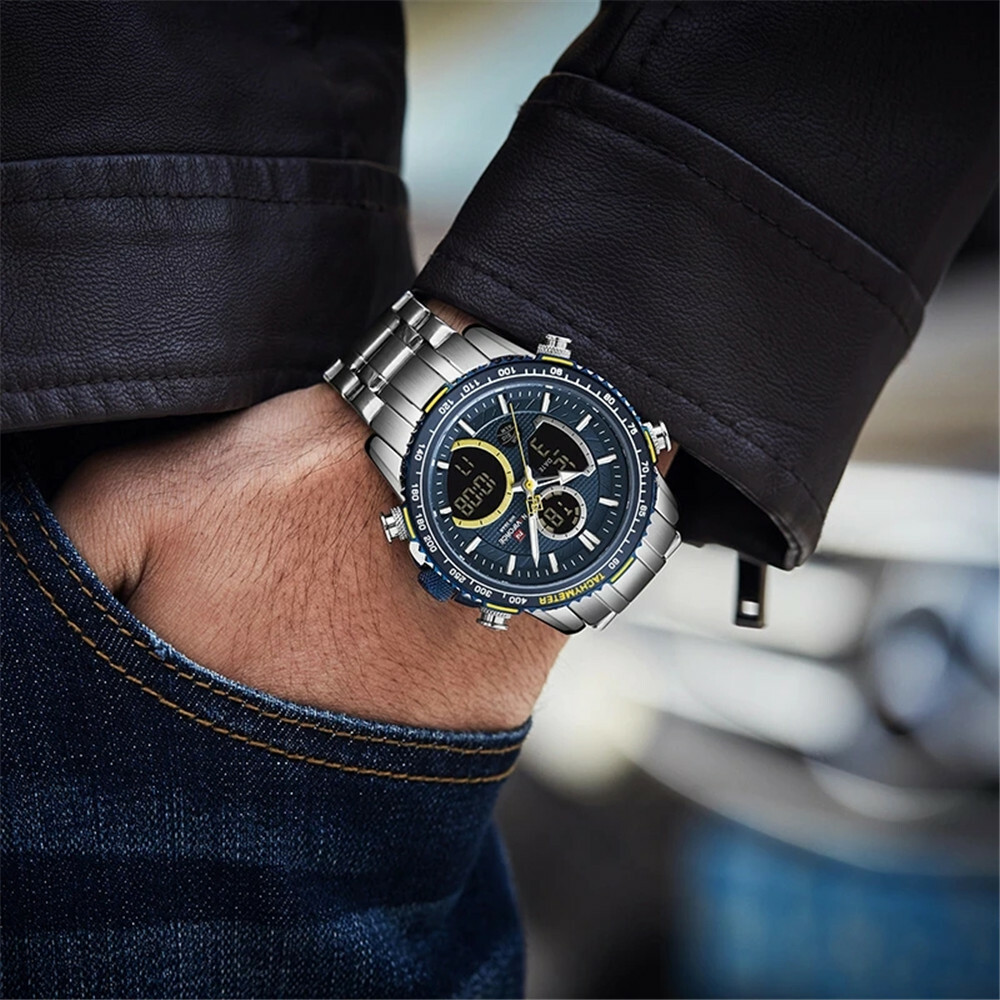 NAVIFORCE Men Sport Watch Big Dial Chronograph Quartz Wristwatch Steel Watches