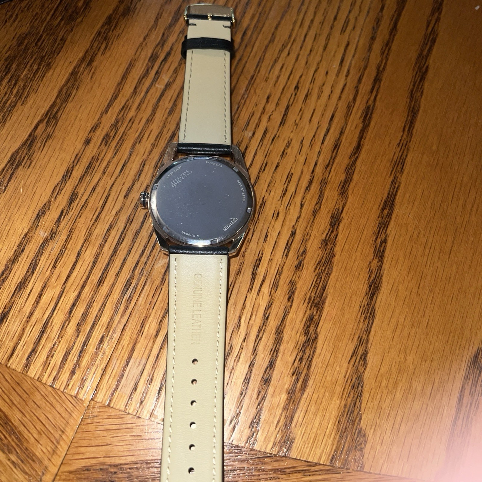 Citizen Eco-Drive Quartz Gray Textured Dial Gold Case Black Leather Date Watch