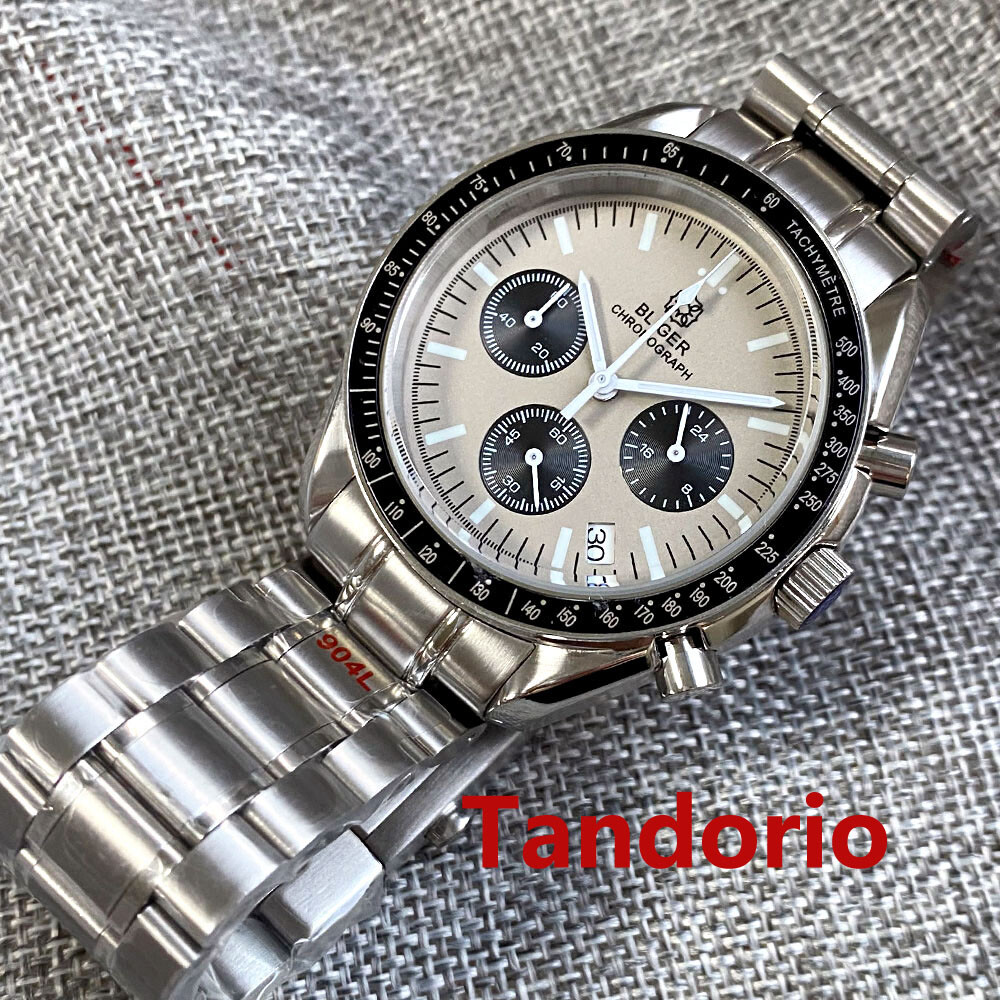 Bliger 40mm VK63 Quartz Full Functional Chronograph Watch Glide Folding Clasp
