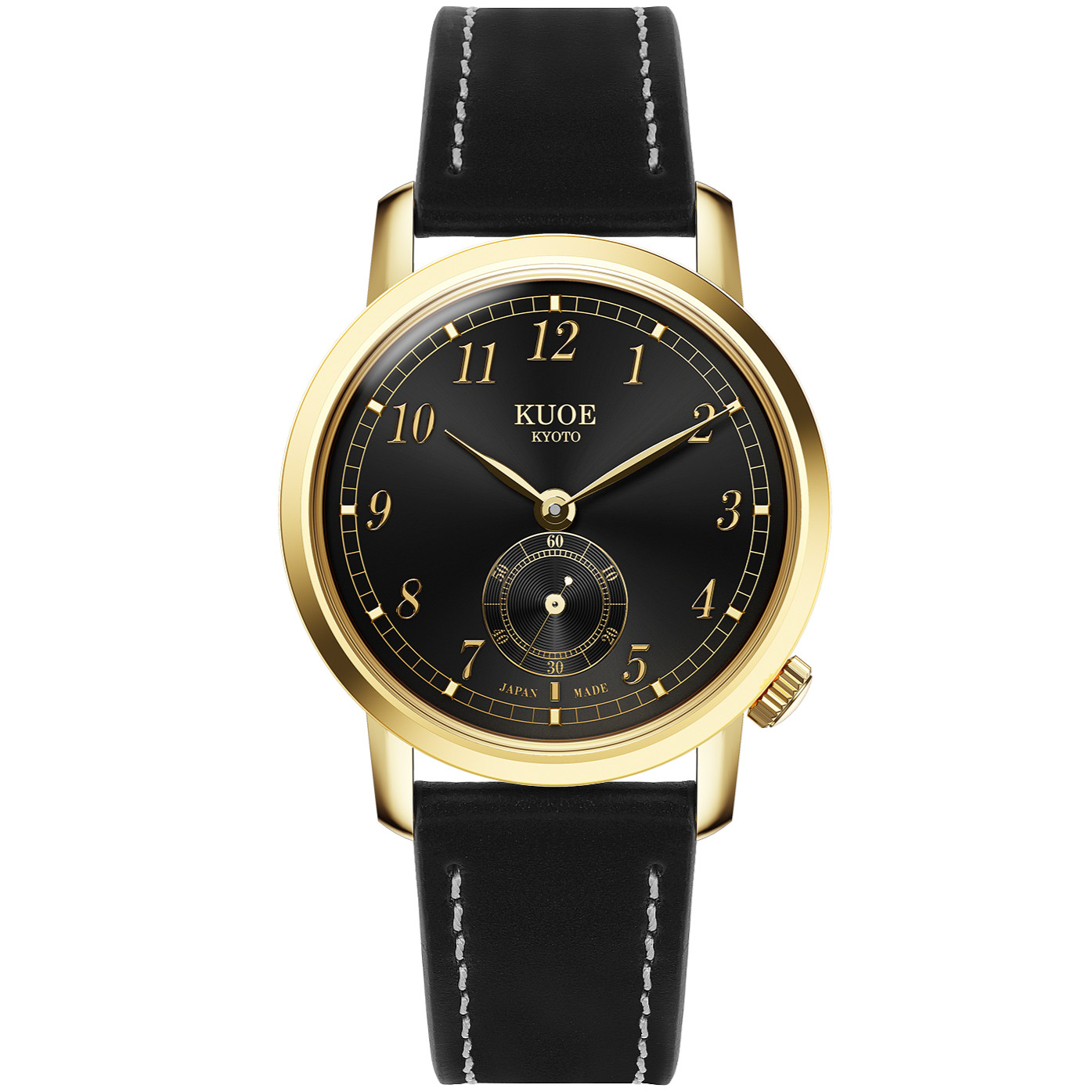 KUOE KYOTO OLD SMITH 90-007 Small Seconds Automatic Black Dial Leather Strap