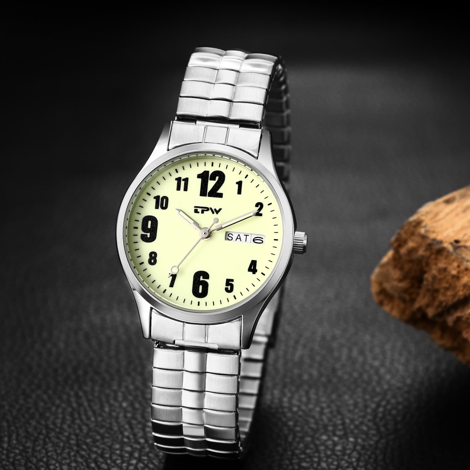 Luminous Couple’s Date Easy Reader Stretch Band Wrist Watch for Mom Dad Senior