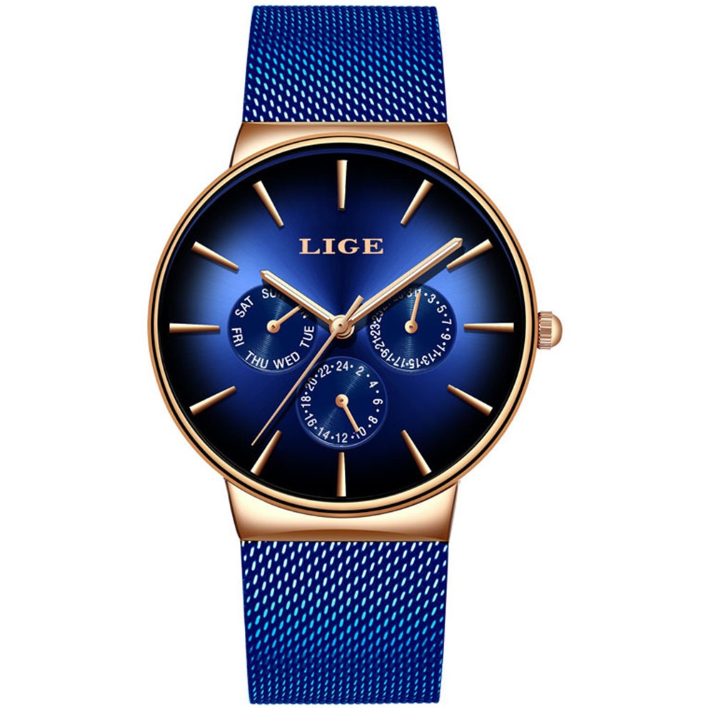 LIGE Men Watches Fashion Ultra-Thin Dial Male Business Weekdays Steel Wristwatch