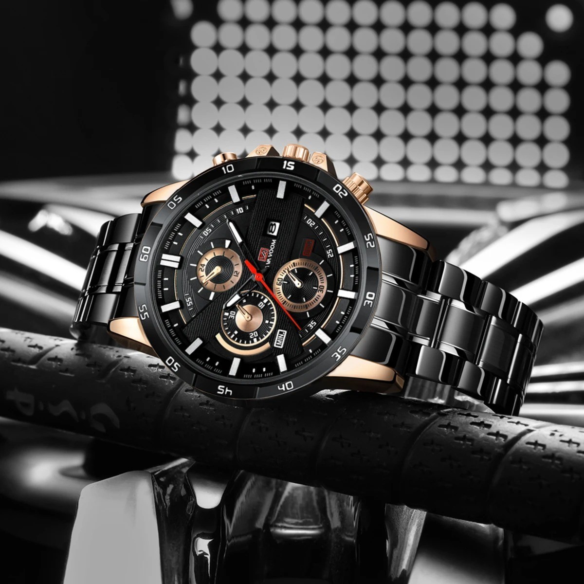 Men’s Watch Luxury Brand Waterproof Analog Quartz Calender Black Leather Band