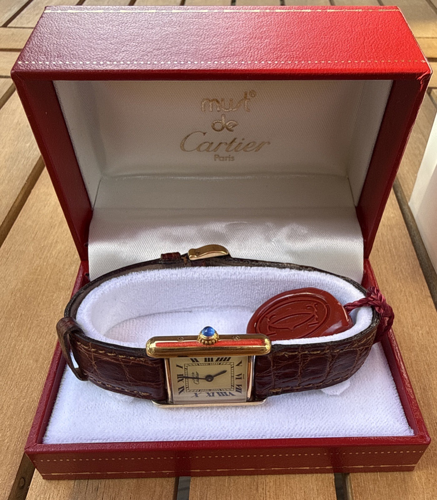 Vintage Must de Cartier Tank 5057001 Vermeil SM Quartz Womens Watch Box Inserts