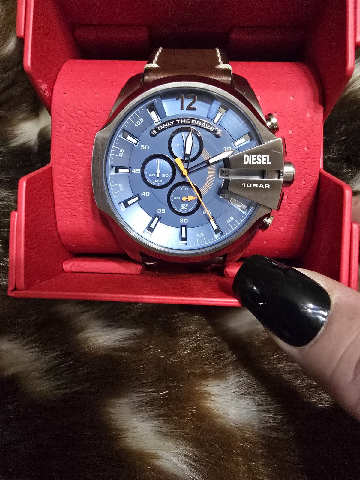 Diesel Only The Brave Men’s Blue Dial Quartz Chronograph Brown Leather 10ATM