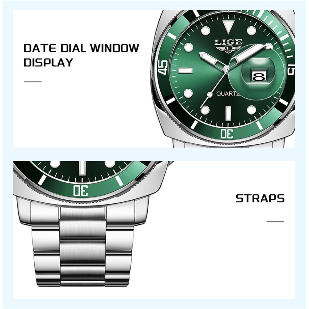 LIGE Men Watch Brand Luminous Wristwatch Business Male Calendar Steel Watches