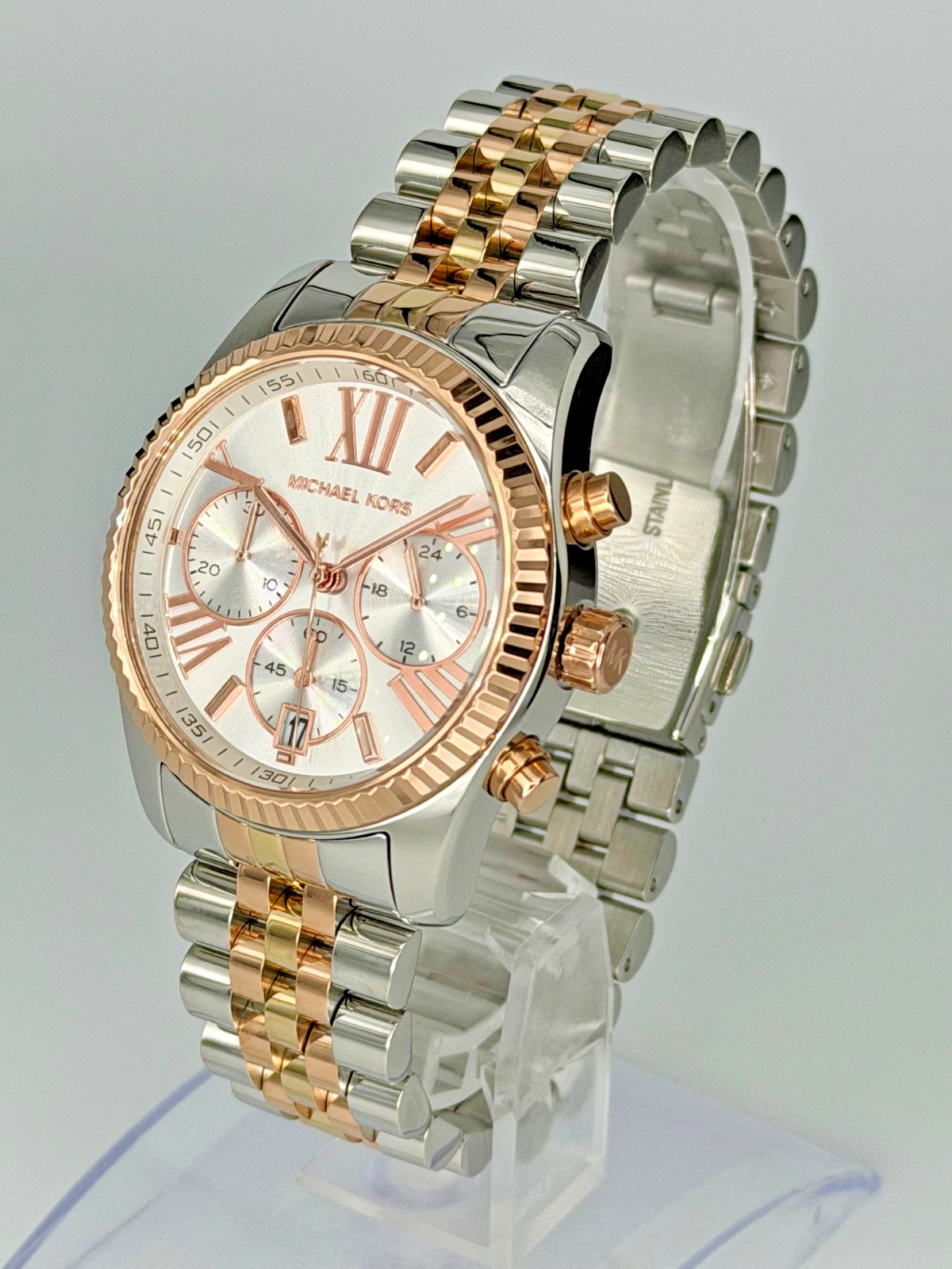 MICHAEL KORS Lexington MK5735 Chronograph Tri-Tone 38mm Silver Dial Wristwatch