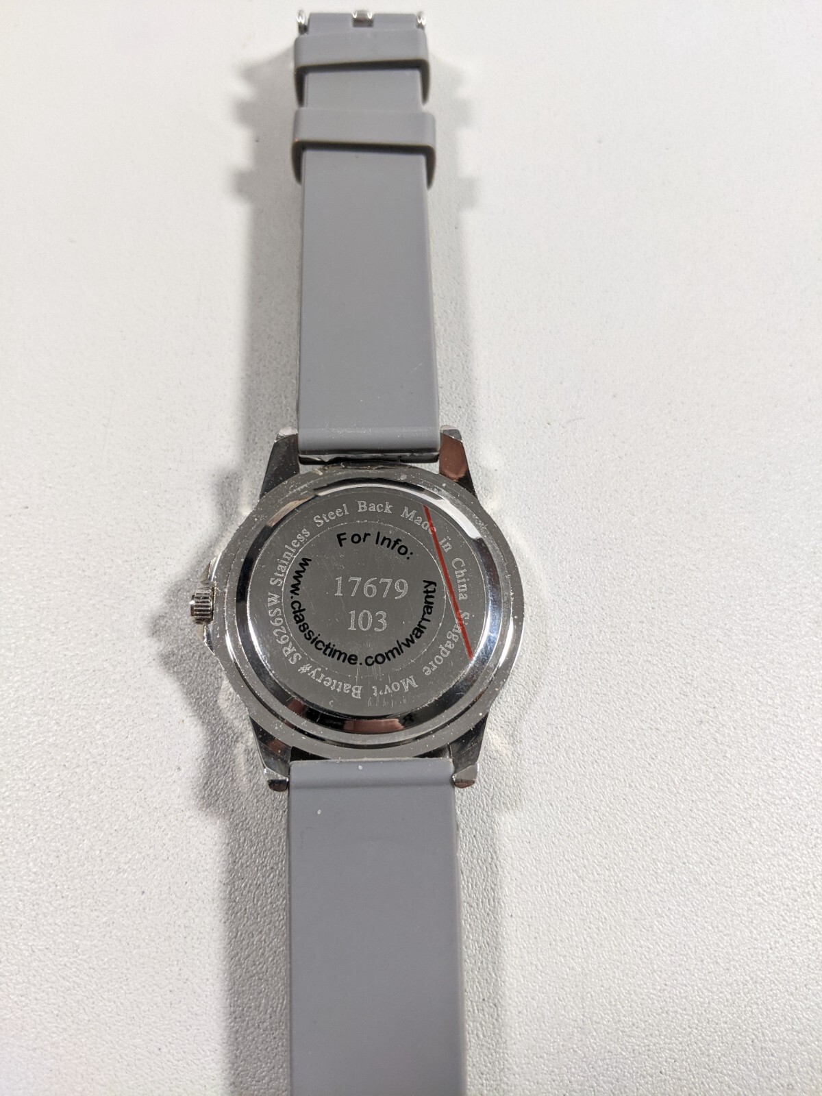 Silver Tone Dial Round Crystal Accent Case38 mm Gray Rubber Band Watch