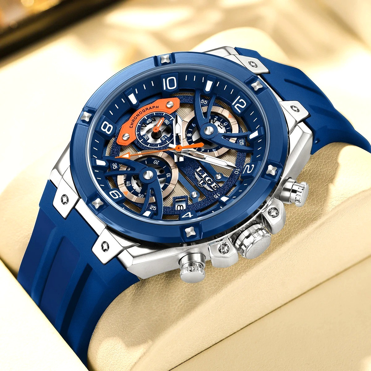 43MM LIGE Military Quartz Diver Watch Men Silicone 30M Waterproof Luminous NEW