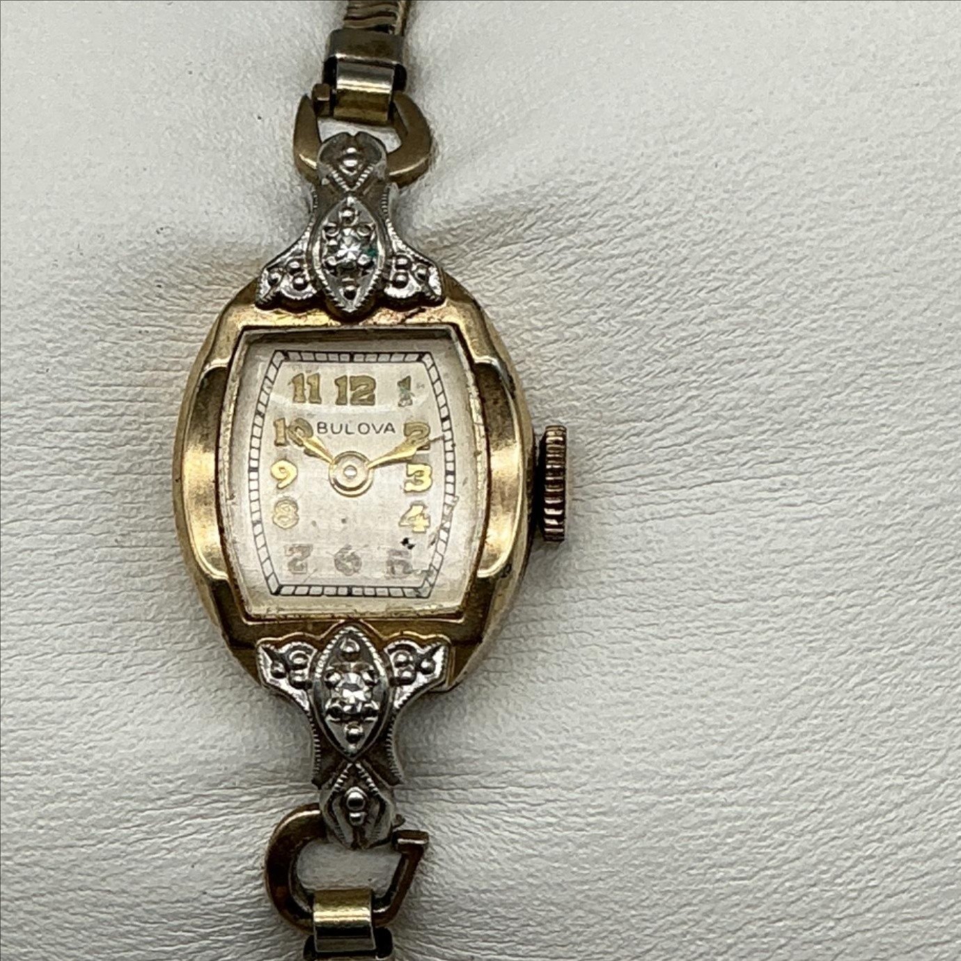 Vintage Bulova Womens Watch 13mm Cocktail 10K GF Diamond Manual Bracelet 5.75″