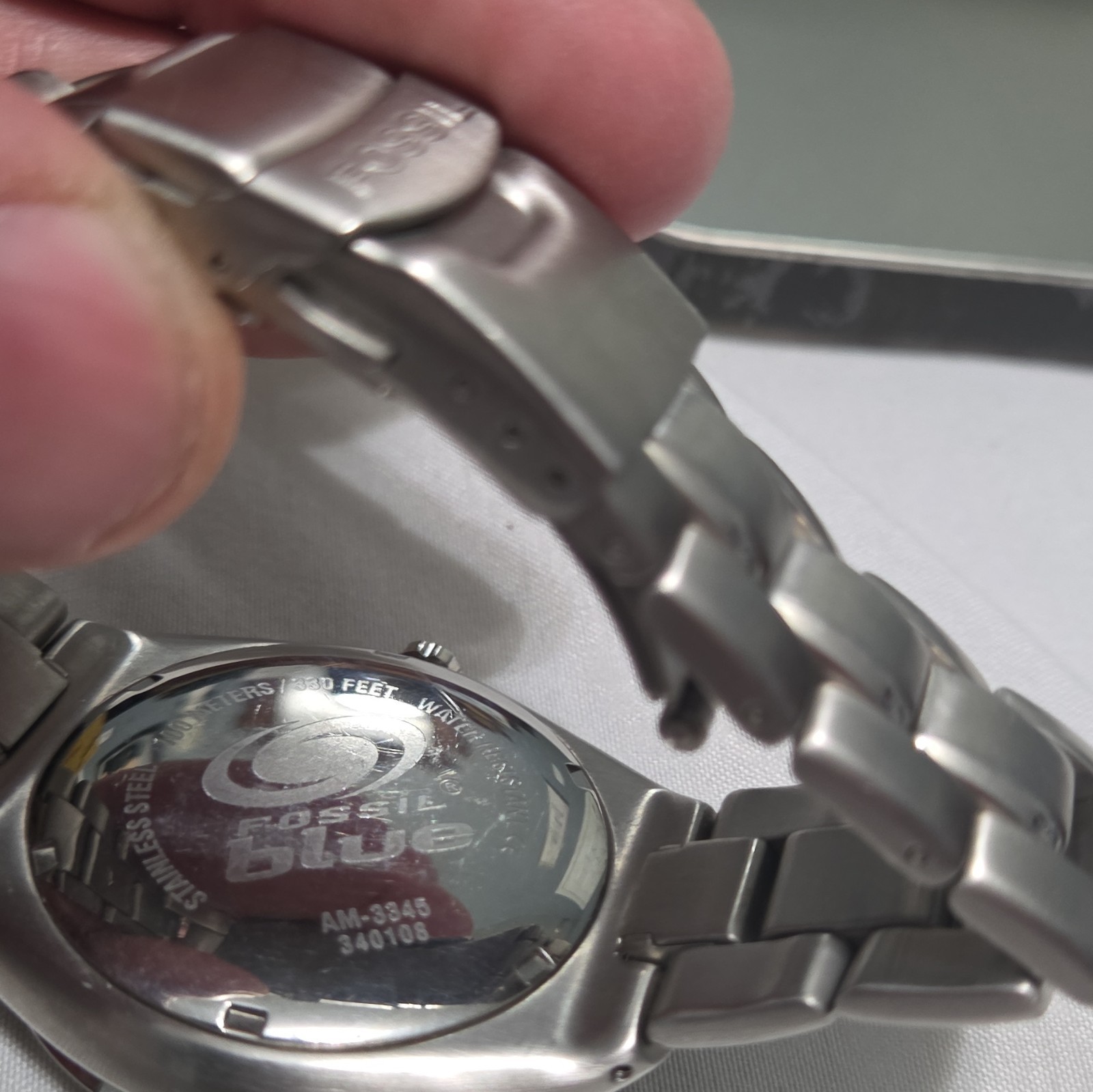 Fossil Blue Sport AM-3345 Blue Dial Stainless Steel Quartz 100m w/Box