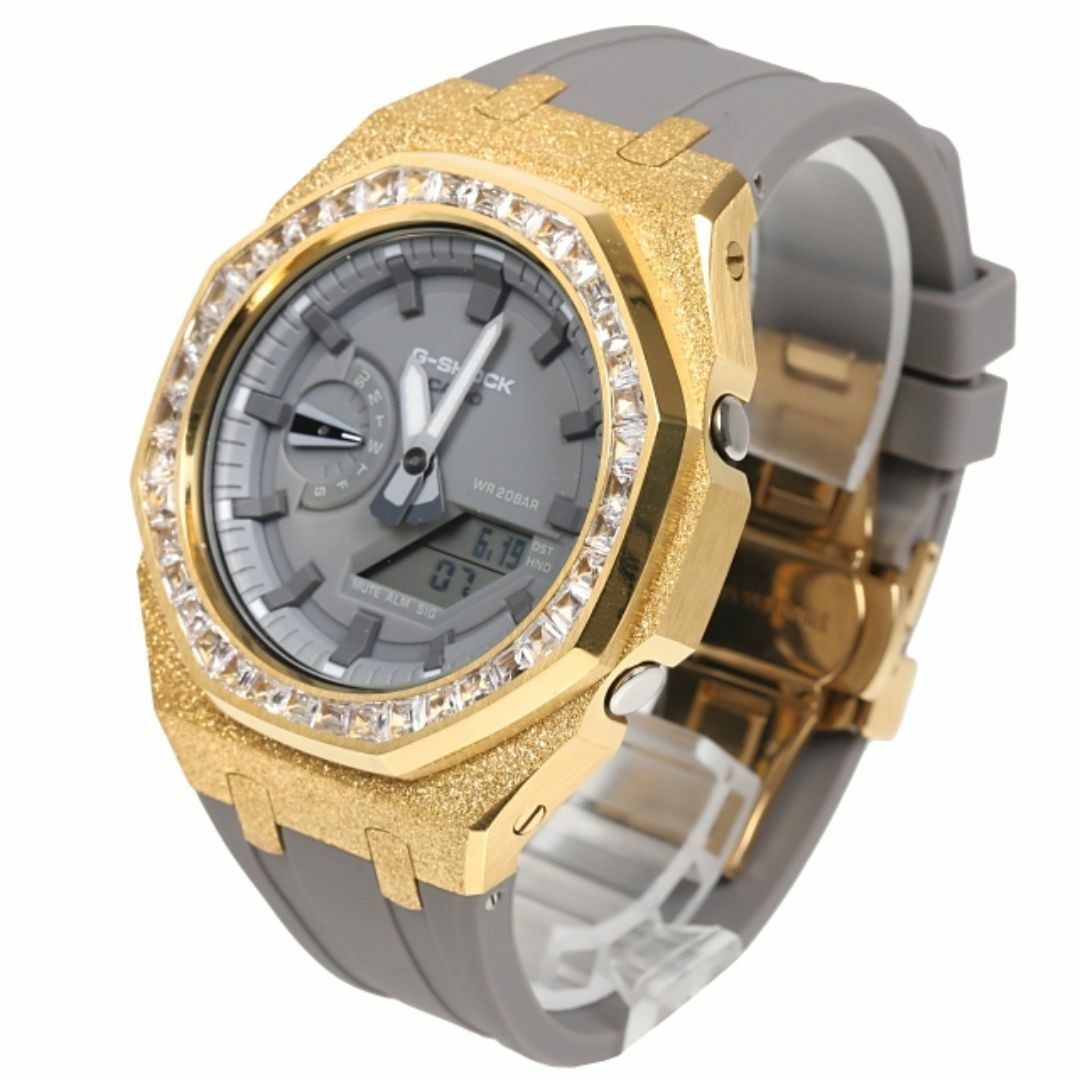 G-Shock GA2100 GA2110ET Metal Gray Custom Frosted Baguette CZ Bezel Rubber Band