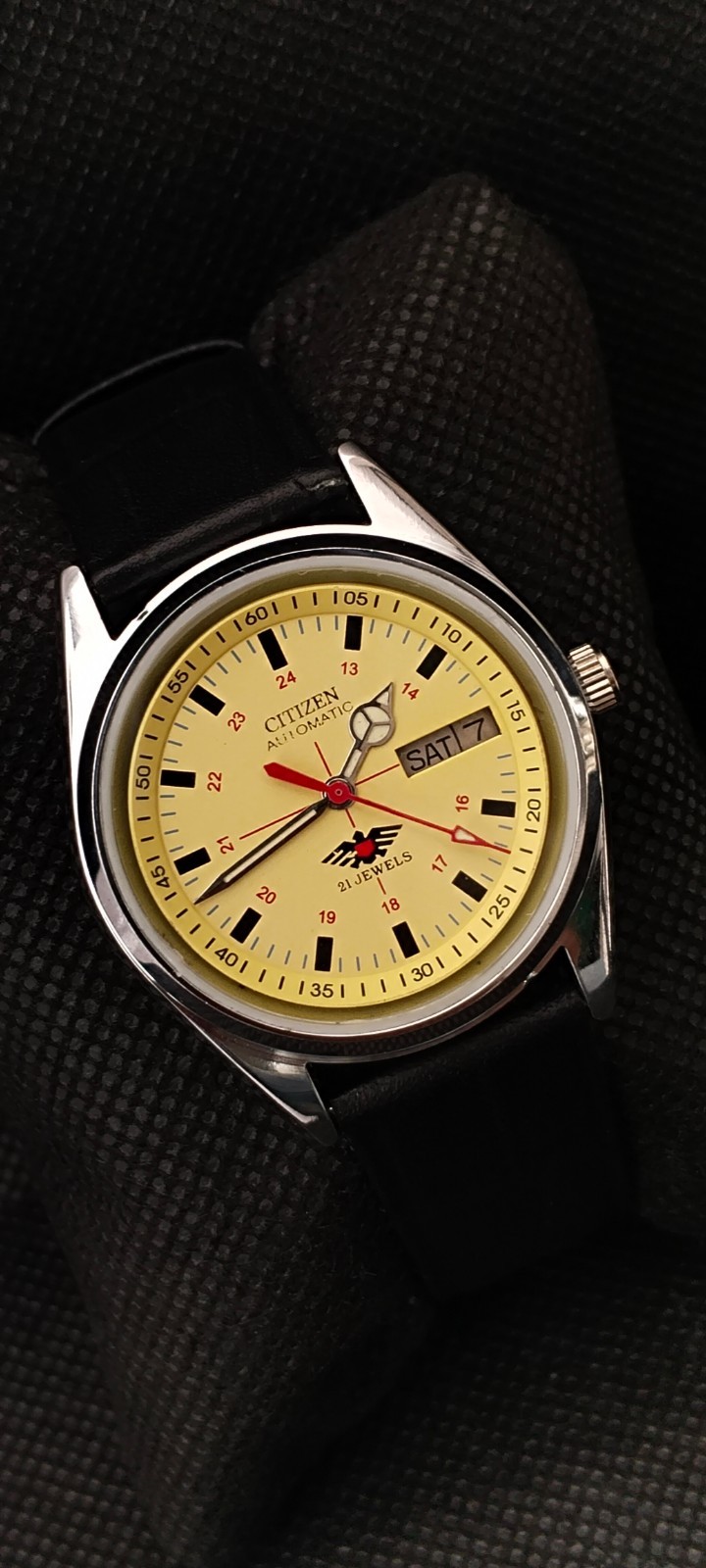 Vintag Automatic Citizen Japan Made Yellow Dial Day/ Date Men’s Wrist Watch