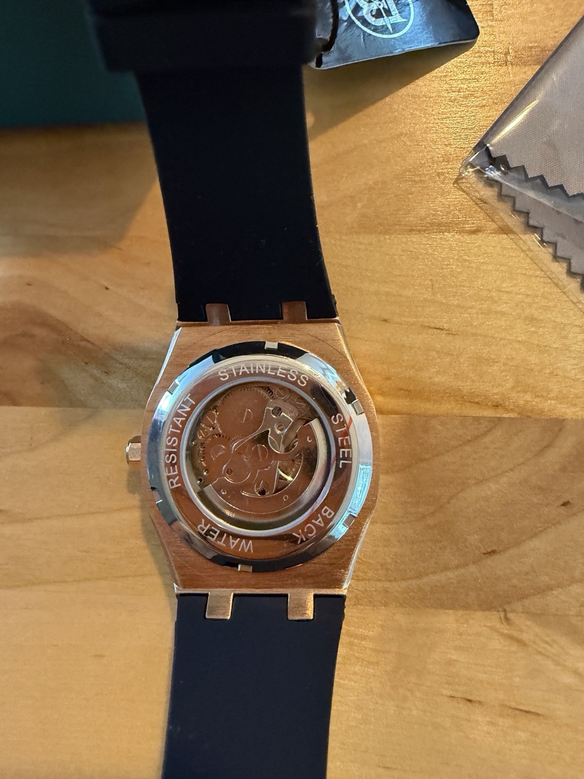 BIBI Automatic Skeleton Watch Rose Gold 42mm Octagon, Black Rubber, Box