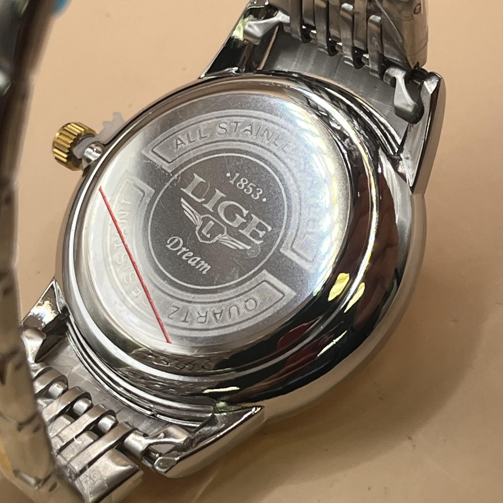 LIGE Watch Mens Quartz Date Two-Tone Stainless Steel White Dial Dress LGB9144-C