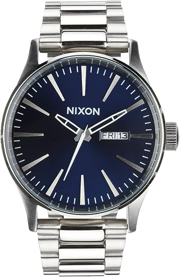 Nixon Sentry 42mm Stainless Steel Blue Sunray Day-Date Quartz A356-1258 100M WR