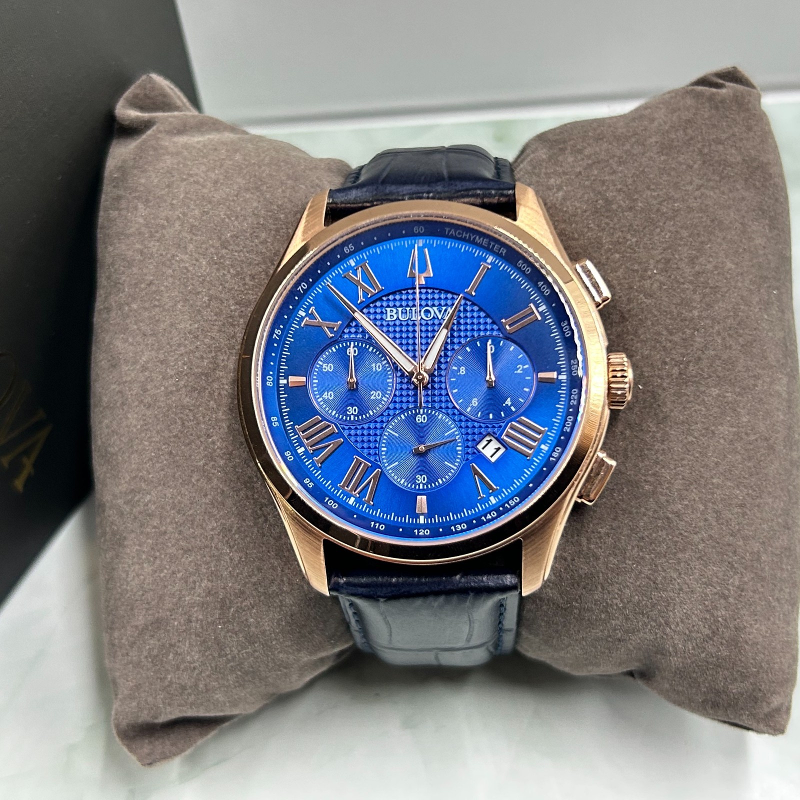 Bulova 97B170 Wilton Blue Classic Chronograph Men’s Quartz Leather Watch 46.5MM