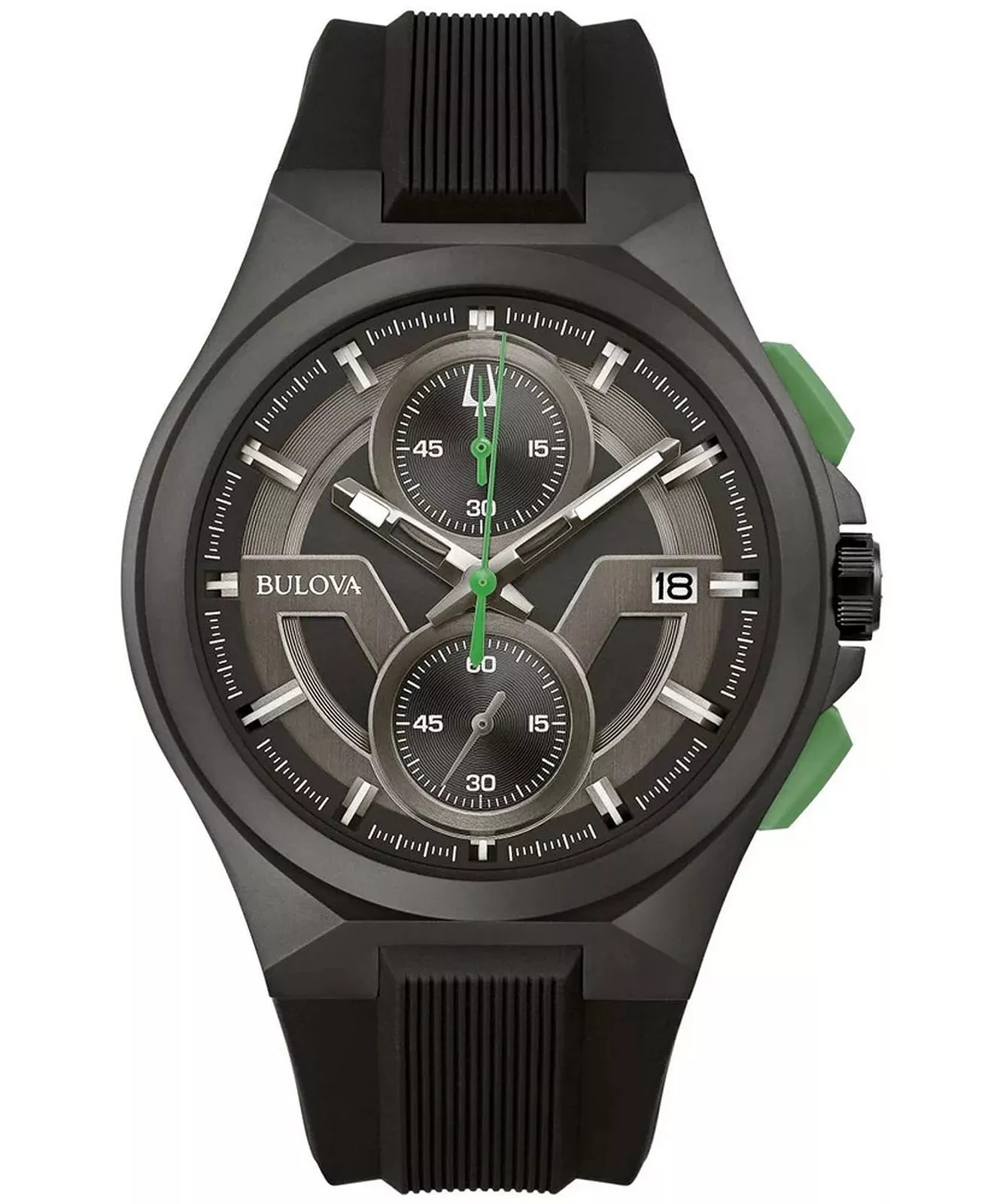 BULOVA MAQUINA CHRONOGRAPH 98B381 BLACK DIAL & SILICONE STRAP 46MM MENS WATCH