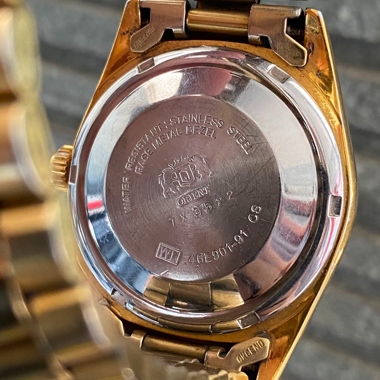 Rare Orient President Automatic Day Date Gold Dial Baton Index Watch Vintage Men
