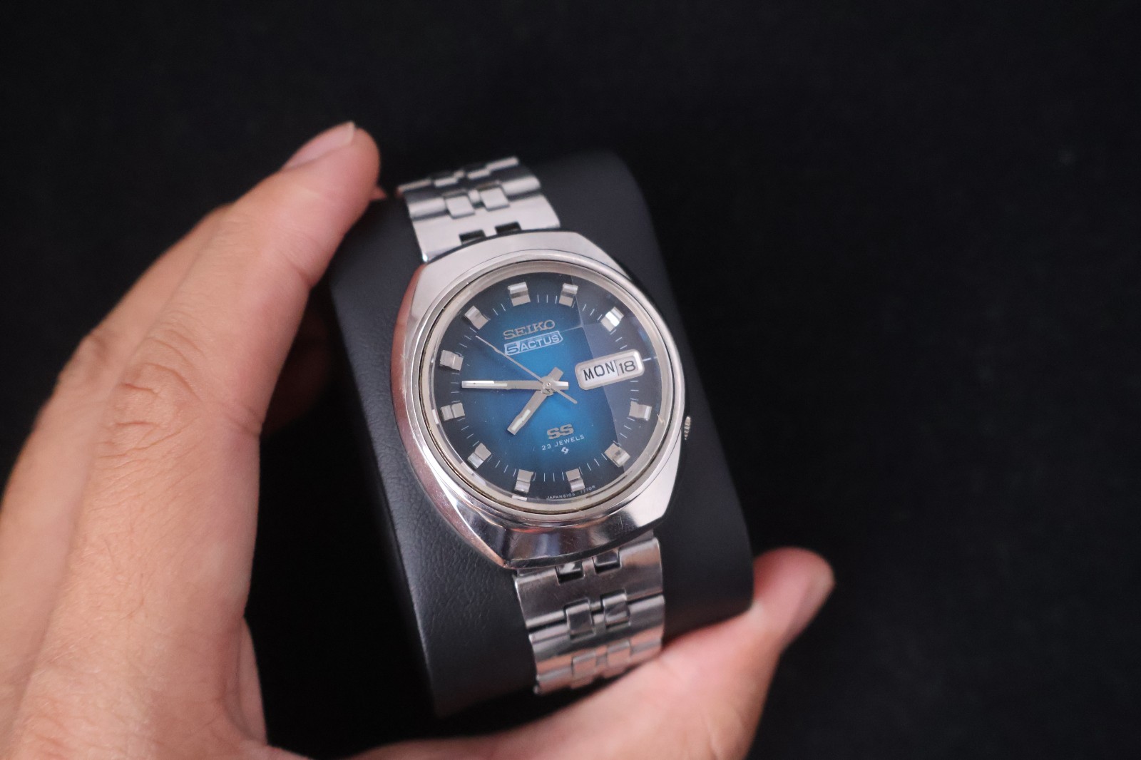 [Serviced] Rare Vintage 1973 Seiko 5 Actus SS Blue Dial 23 Jewels 6106-7590
