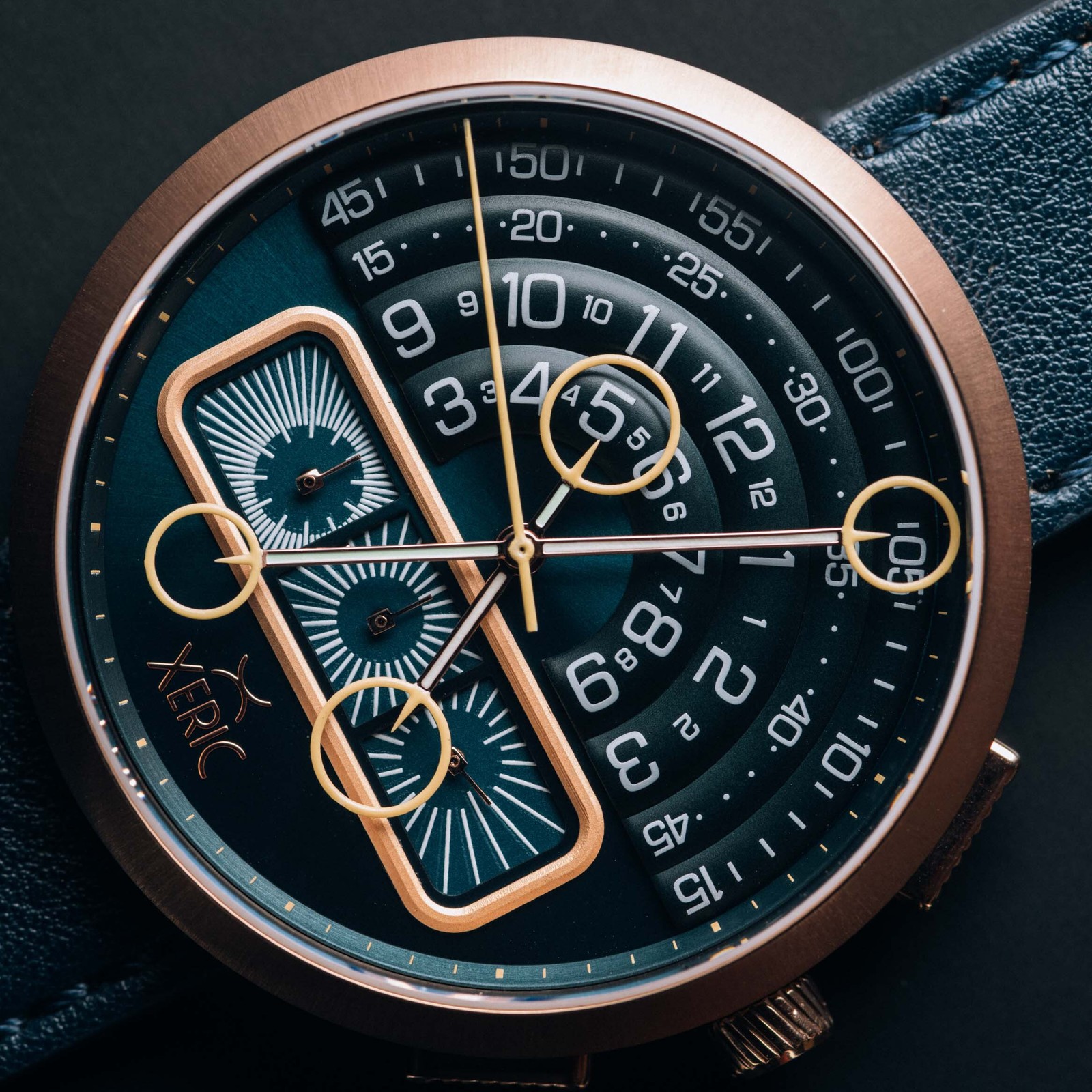 Xeric Halograph II Chrono Rose Gold Indigo Watch – Brand New