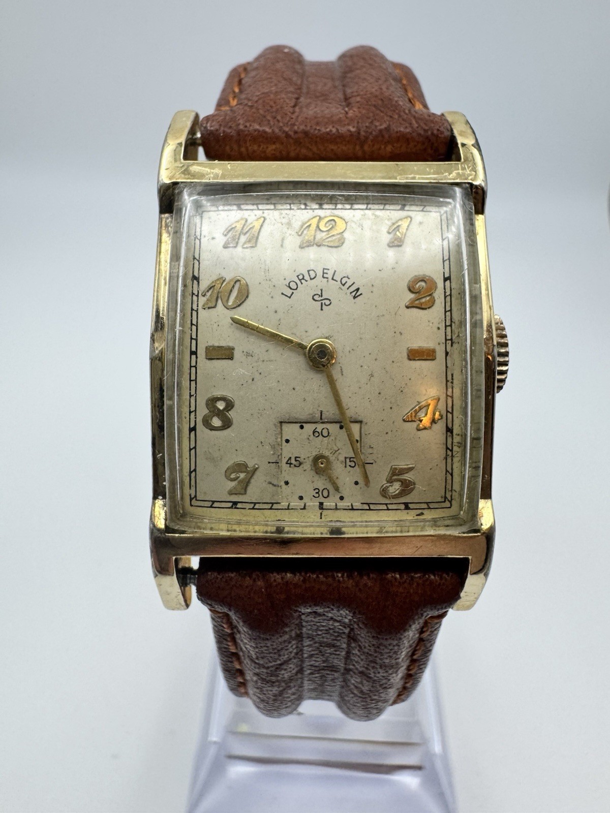 Vintage LORD ELGIN 21 Jewel 14k Gold Filled Tank Wristwatch Manual Wind