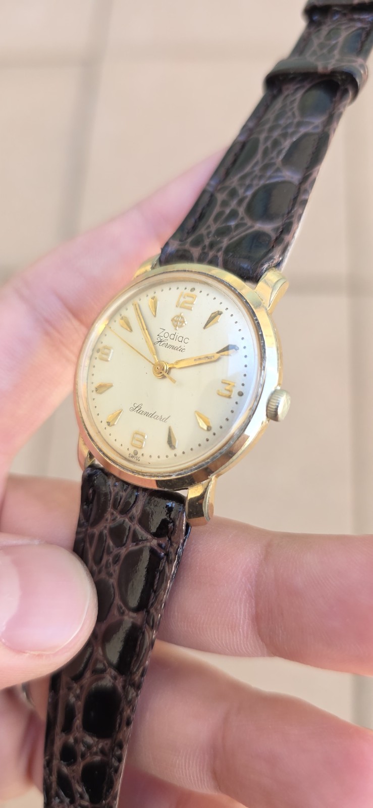 Vintage ZODIAC HERMETIC Standard Cal 60 Ref 764 Men’s 32mm Gold Plated Watch
