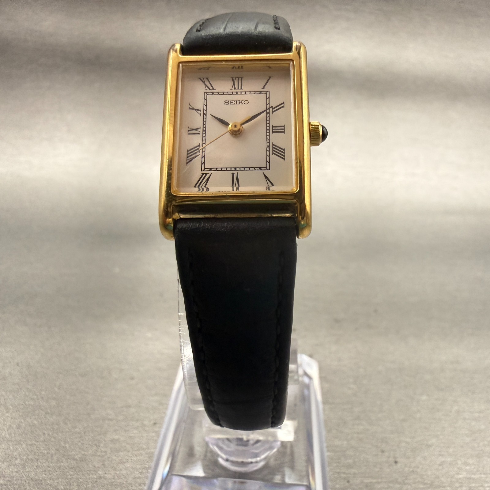 Seiko Watch Women 18mm White Dial Gold Tone Rectangle 1N01-5G40 New Battery VTG