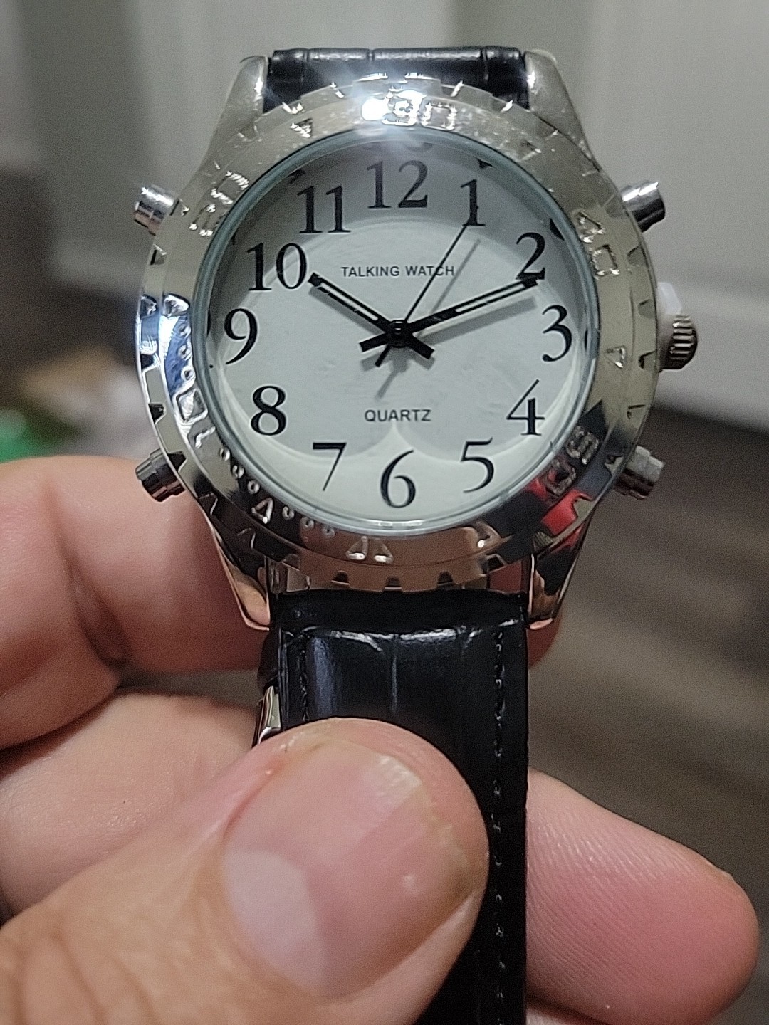 Mens English Time Talking Alarm Elderly Blind Quartz Wrist Watch Stainless Steel