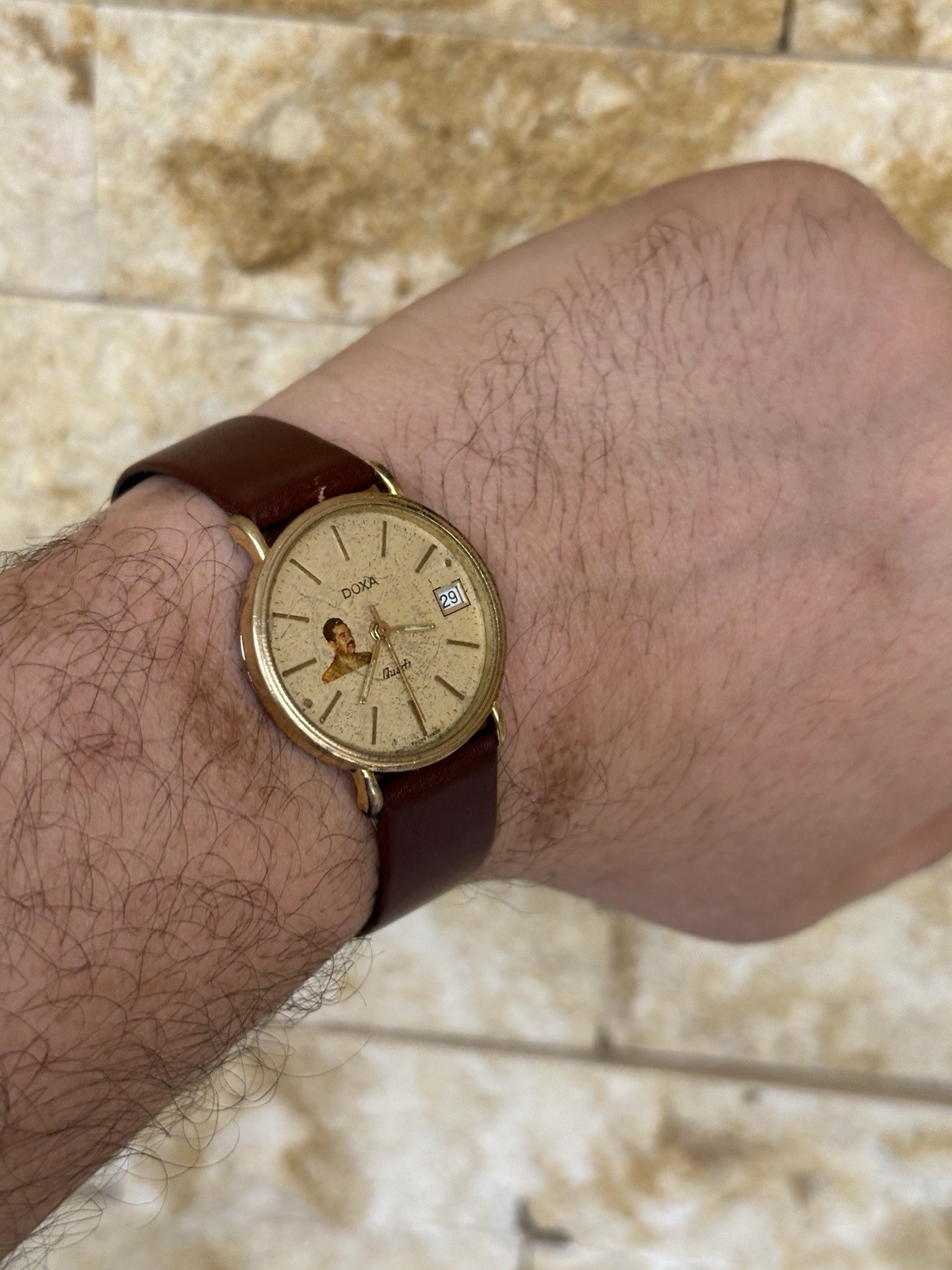 1980s Vintage Doxa Saddam Hussein Iraq Gift Watch Quartz 32mm Rare Authentic