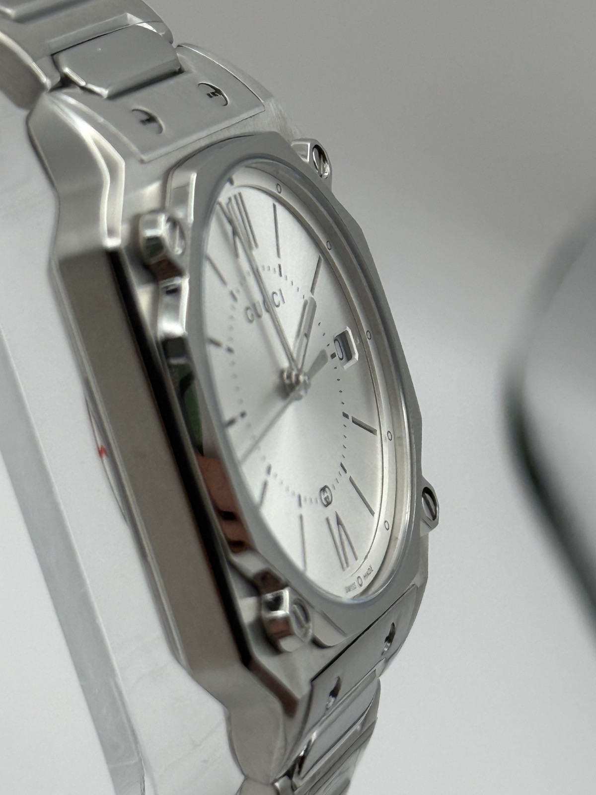 Gucci G-Flat Quartz Stainless Steel 30mm Silver Dial Women’s Watch YA166504
