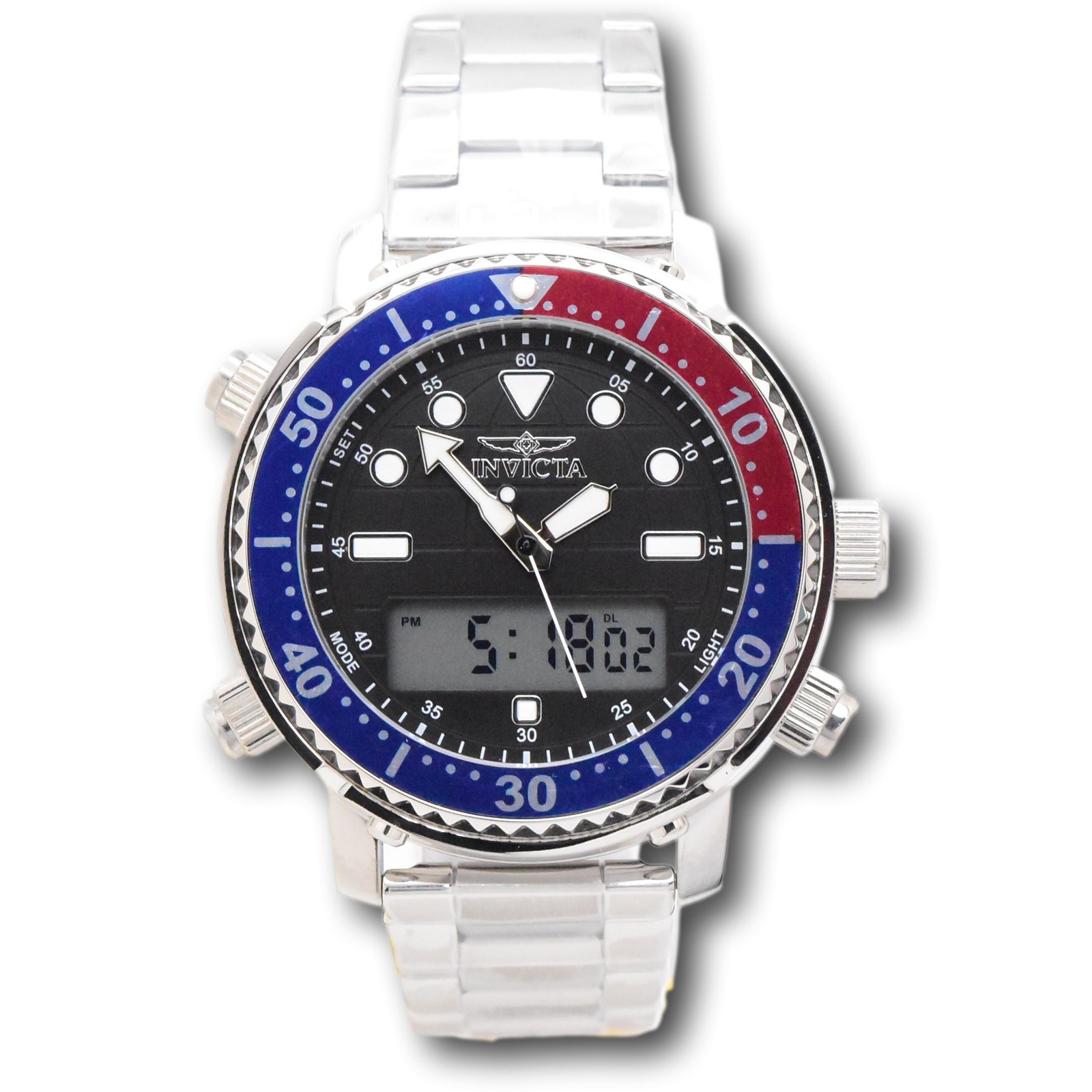 Invicta Pro Diver 46.5mm Men’s Pepsi Bezel Ana-Digi Dual Time Watch 48371
