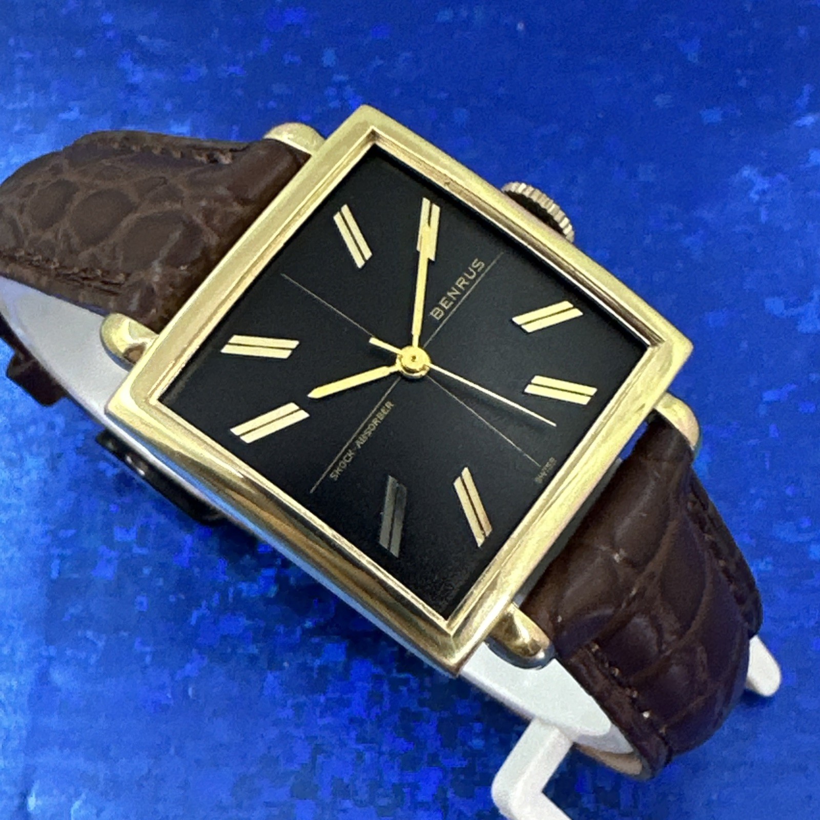 Vintage 1960’s Man’s BENRUS Sir George Stunning Black Dial Serviced & WARRANTY